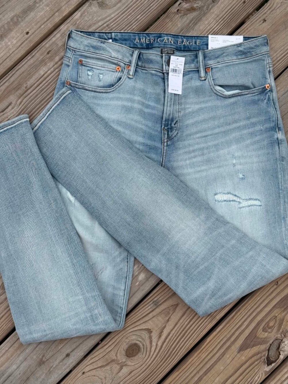 AE AirFlex NWT Distressed Straight Leg Jeans 36x32 Y2K Grunge Denim 3401